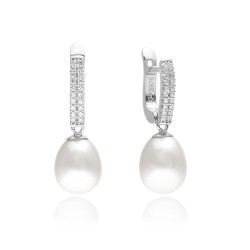 Cercei argint cu perle naturale albe si pietre cu tortite DiAmanti SK16214EL_W-G (Argint 925‰ 2,8 g.)